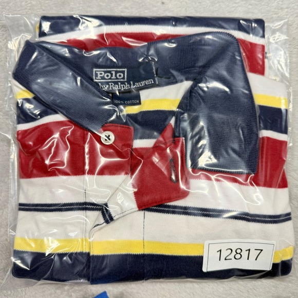 Polo Ralph Lauren Striped Polo Shirt Navy Red Yellow White Cotton Size M - Picture 10 of 12